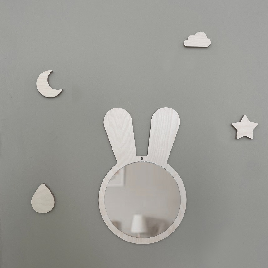 토끼모양 원목 유아 아동 벽걸이 아크릴 안전거울